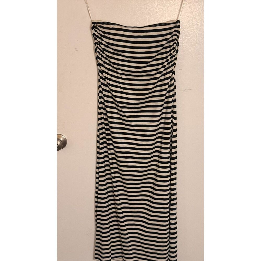 Stella Carlsbad Striped Strapless Tube Bodycon Midi Dress Navy White Stretch M